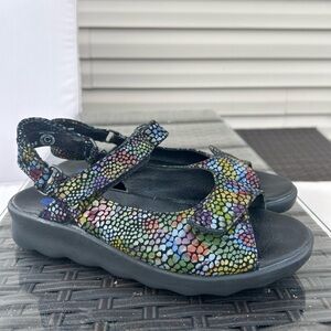 Wolky Rio Multicolor Rainbow Iridescent Leather Velcro Comfort Sandals 38 7 7.5
